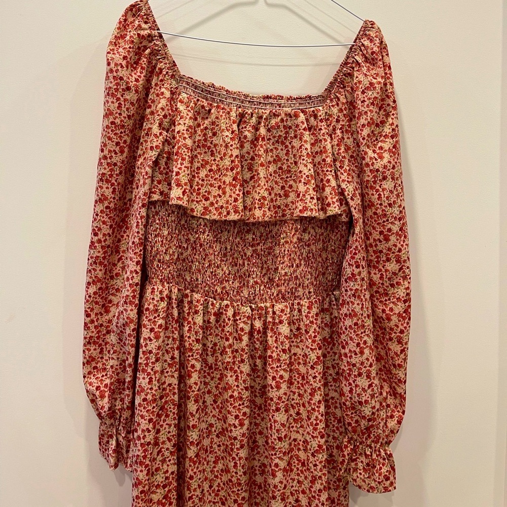 ✨BEAUTIFUL✨ Red Pink Floral Maxi Dress with Ruffles - size L - Picture 4 of 10